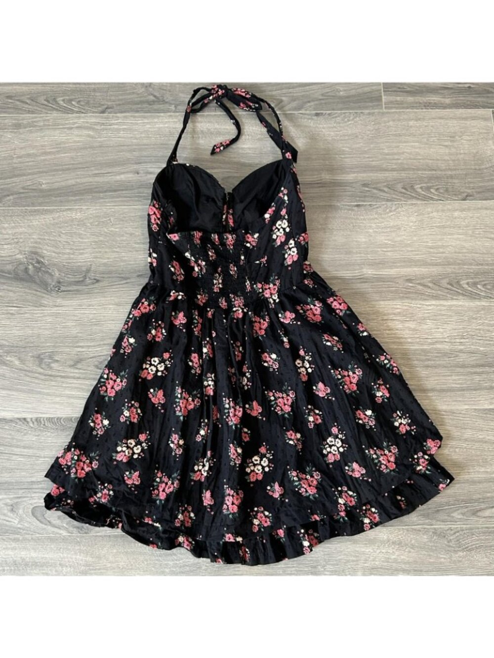 Guess Dress Womens 8 Black Floral Vintage Y2K Sweetheart Halter Sundress Ruffle - Picture 3 of 15